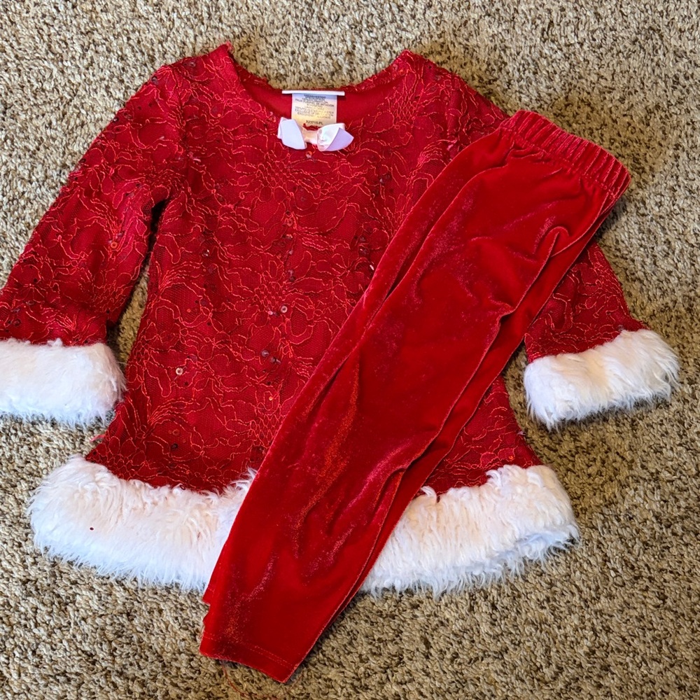Red Holiday Outfit with Faux Fur Trim